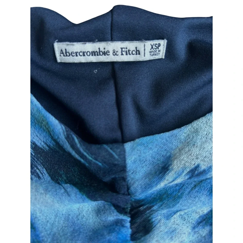 Abercrombie & Fitch Blue Abstract Ruched Long Sleeve Maxi Dress Womens XSP